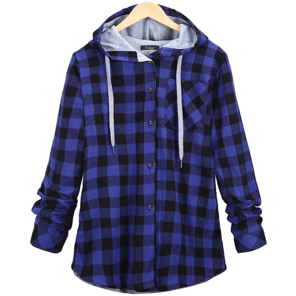 Women's Checkered Hooded Flannel Cardigan