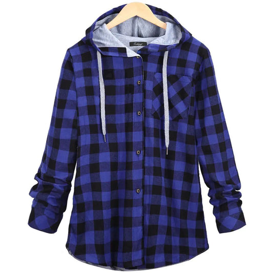 Women's Checkered Hooded Flannel Cardigan