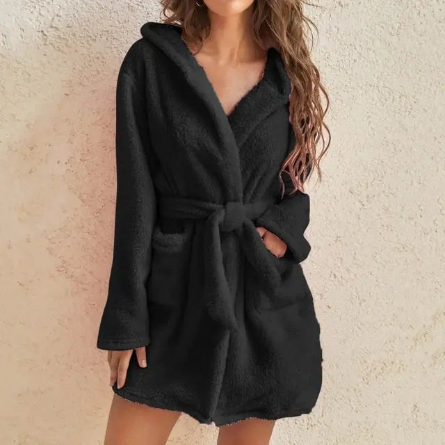 Women's Hooded Fleece Bathrobe