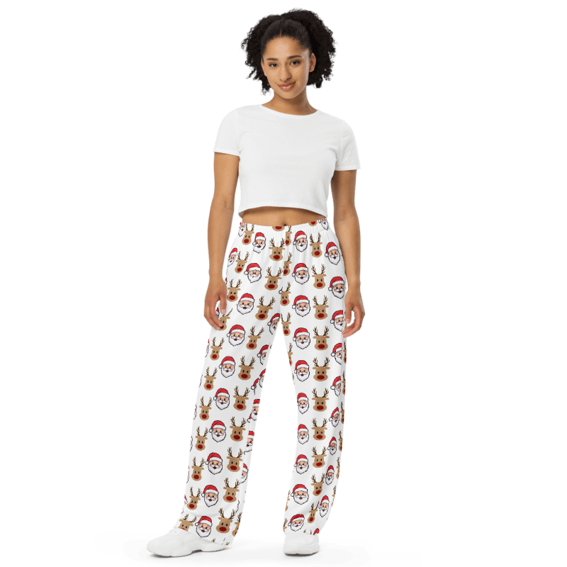 All-Over Santa & Reindeer Print Unisex Wide-Leg Pants