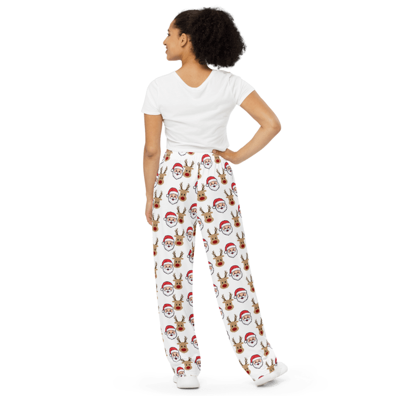 All-Over Santa & Reindeer Print Unisex Wide-Leg Pants