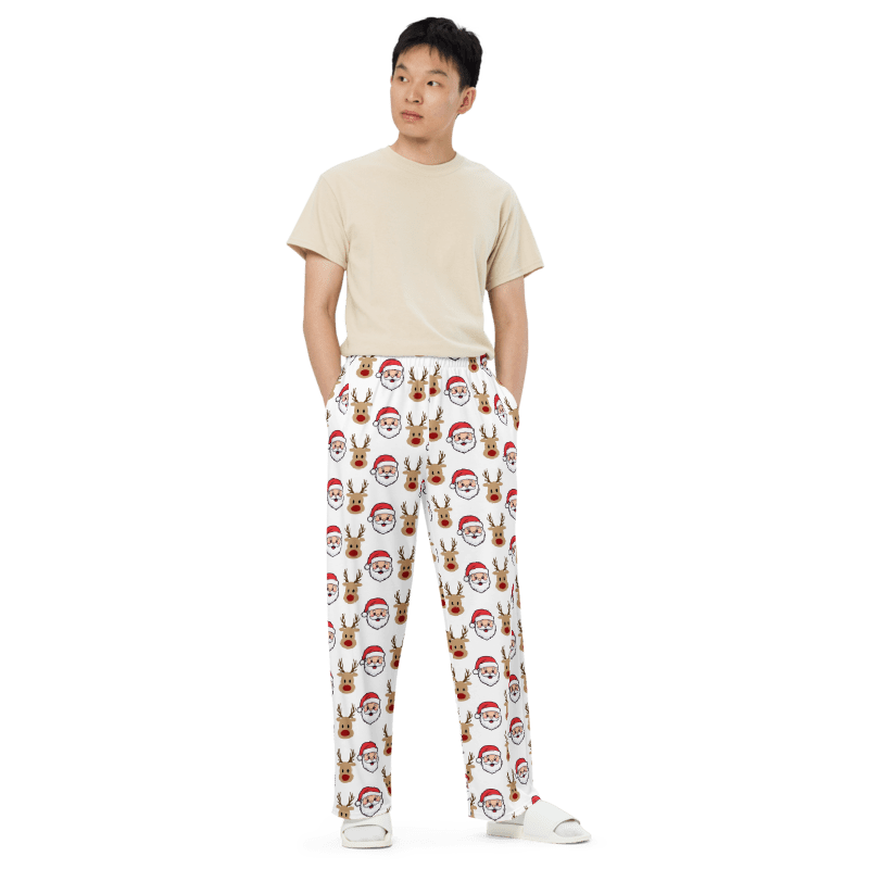 All-Over Santa & Reindeer Print Unisex Wide-Leg Pants