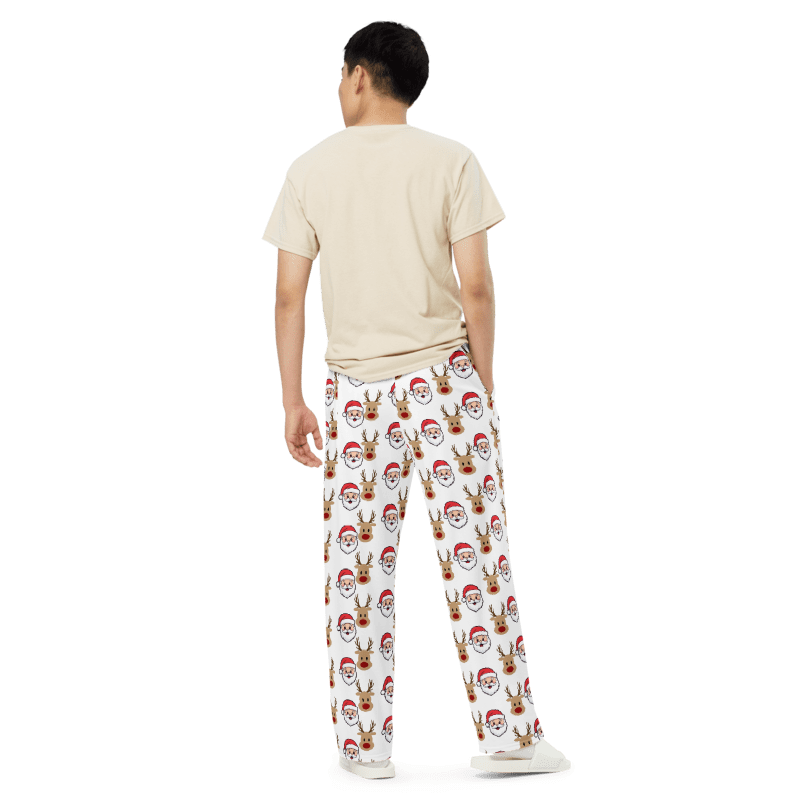 All-Over Santa & Reindeer Print Unisex Wide-Leg Pants