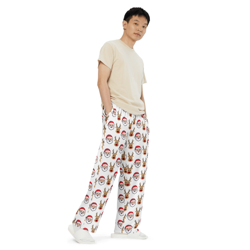 All-Over Santa & Reindeer Print Unisex Wide-Leg Pants