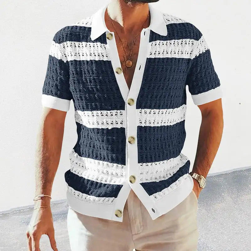 Striped Knitted Cardigan Button-Up
