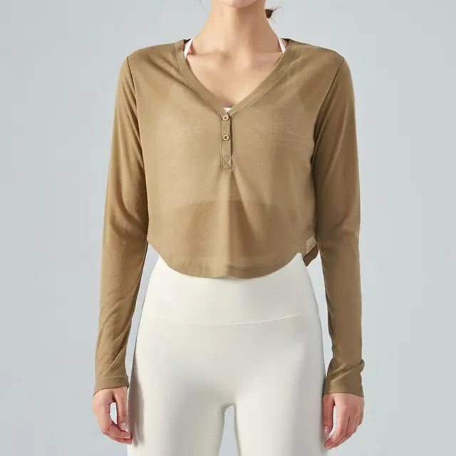 Long Sleeve V-Neck Sports Shirt