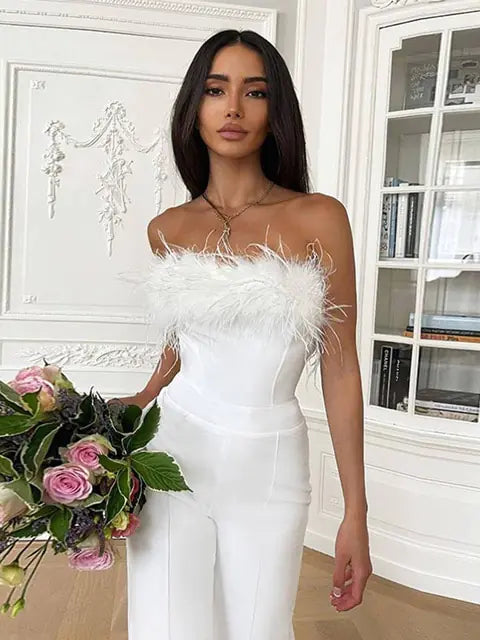 Women's Sequined Feather-Paneled Jumpsuit