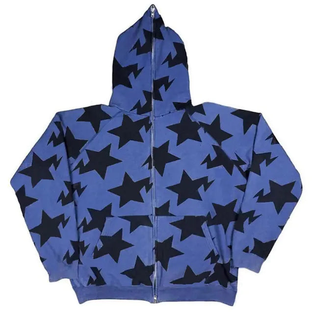 Star Print Zip Up Hoodie