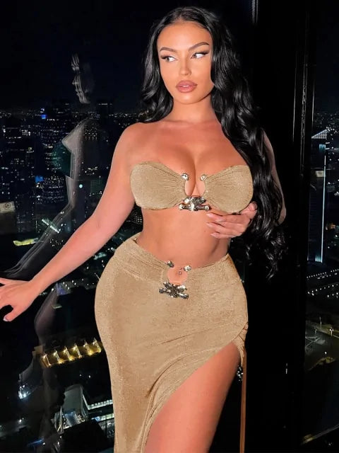 Strapless Crop Top Split Dress