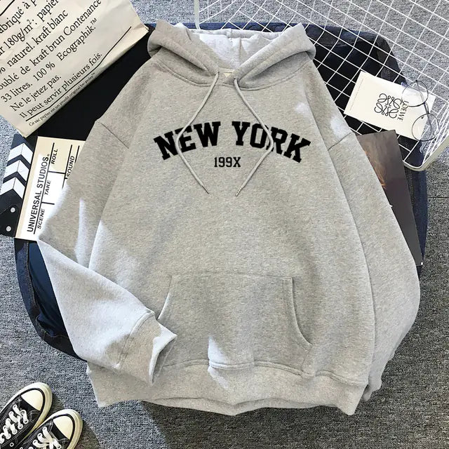 Women's "New York' Velvet Drawstring Hoodies