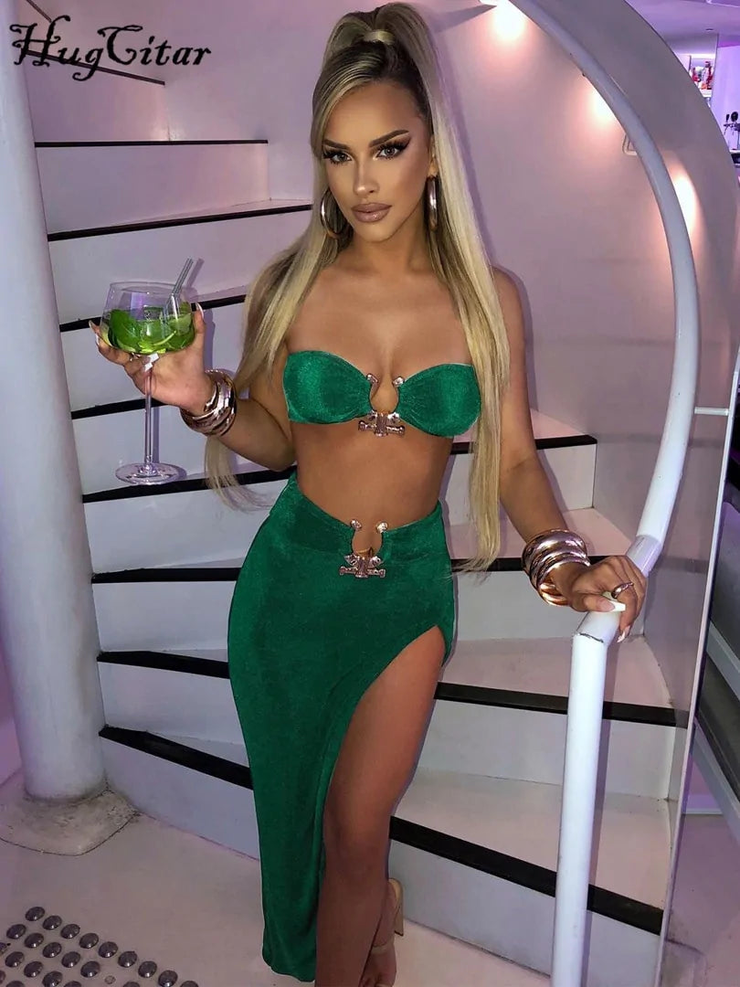 Strapless Crop Top Split Dress