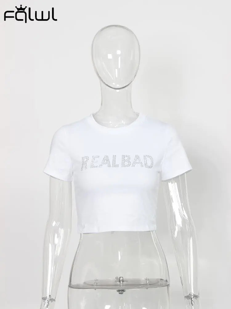 Diamond "Real Bad" O-Neck Crop Tops