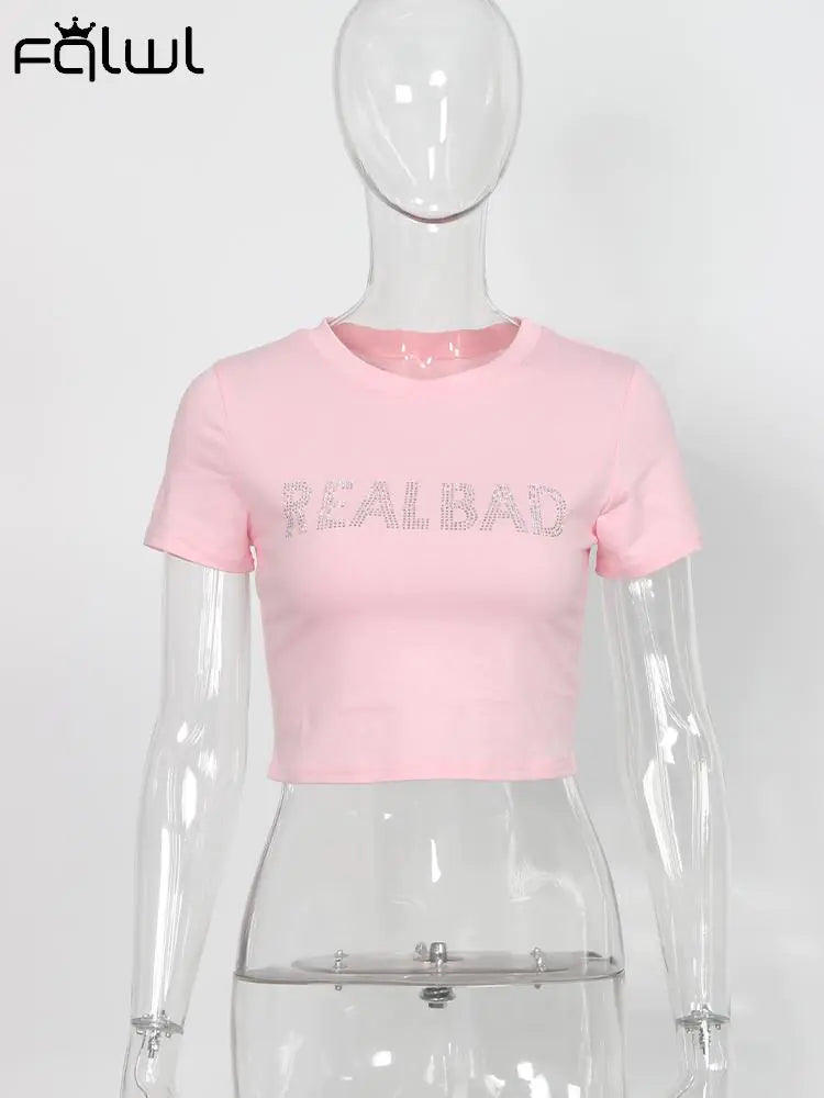 Diamond "Real Bad" O-Neck Crop Tops