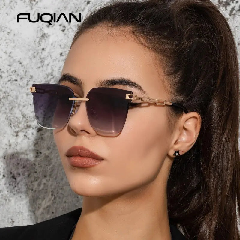 Frameless Cat-Eye Sunglasses