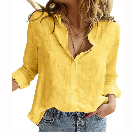 Long Sleeved Cotton Linen Blouses