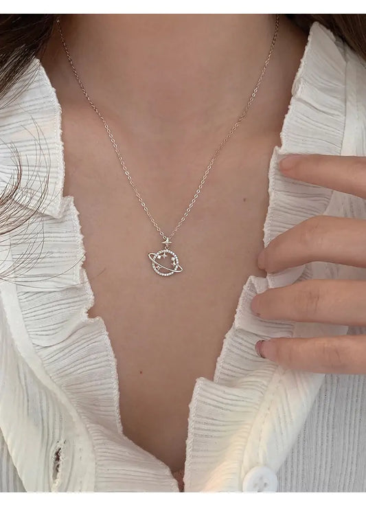 Sterling Silver Star Planet Necklace