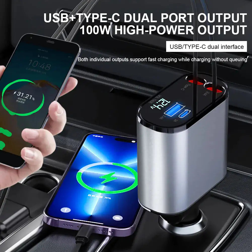 Car Dual Retractable Charging Cords