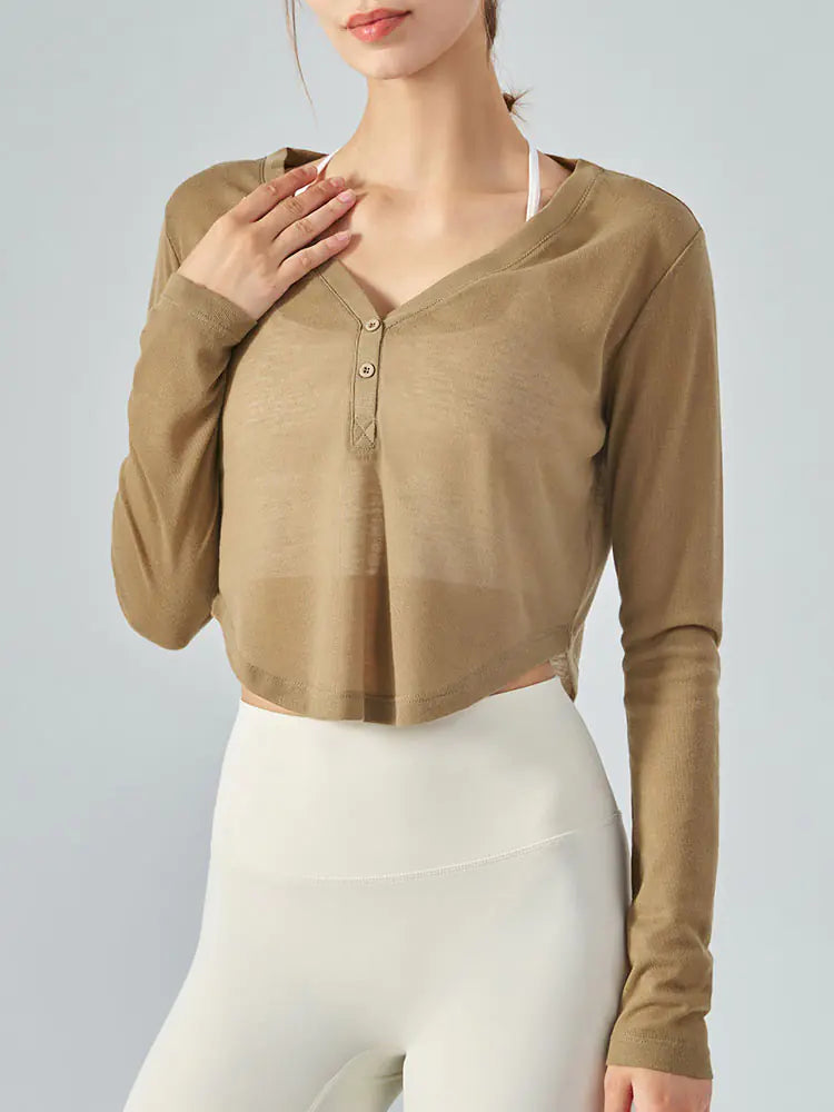 Long Sleeve V-Neck Sports Shirt