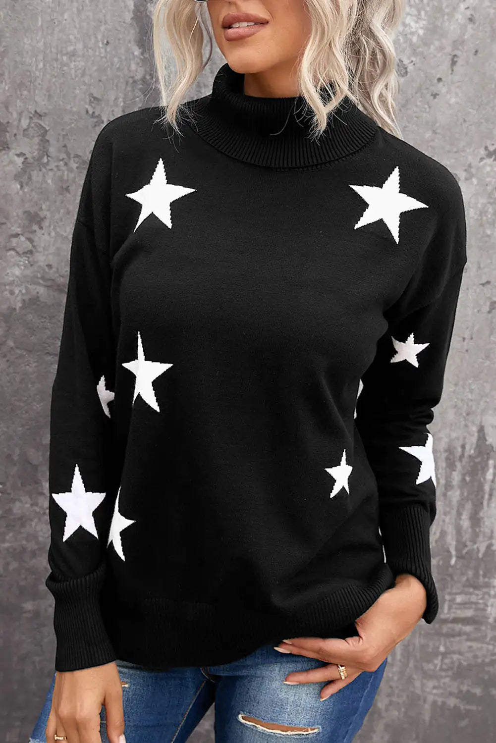 Star Print Turtleneck Sweater