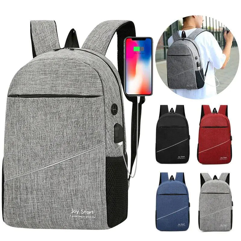 Solid Casual Backpack with USB Port