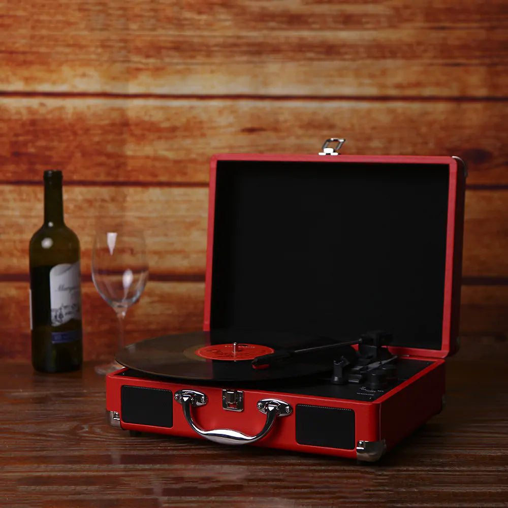 Vintage Portable Phonograph Turntable with Built-In Speakers