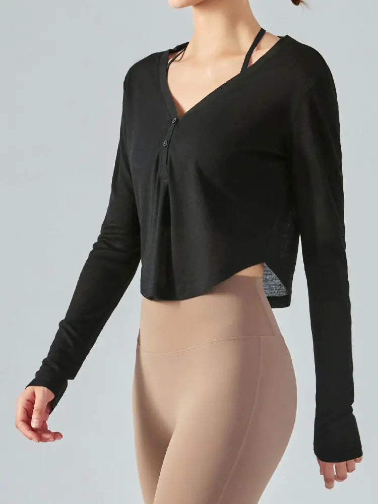 Long Sleeve V-Neck Sports Shirt