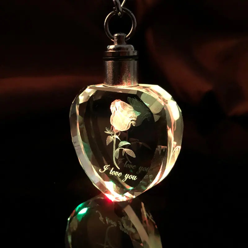 "I Love You" Heart Shaped Crystal Rose Key Chain