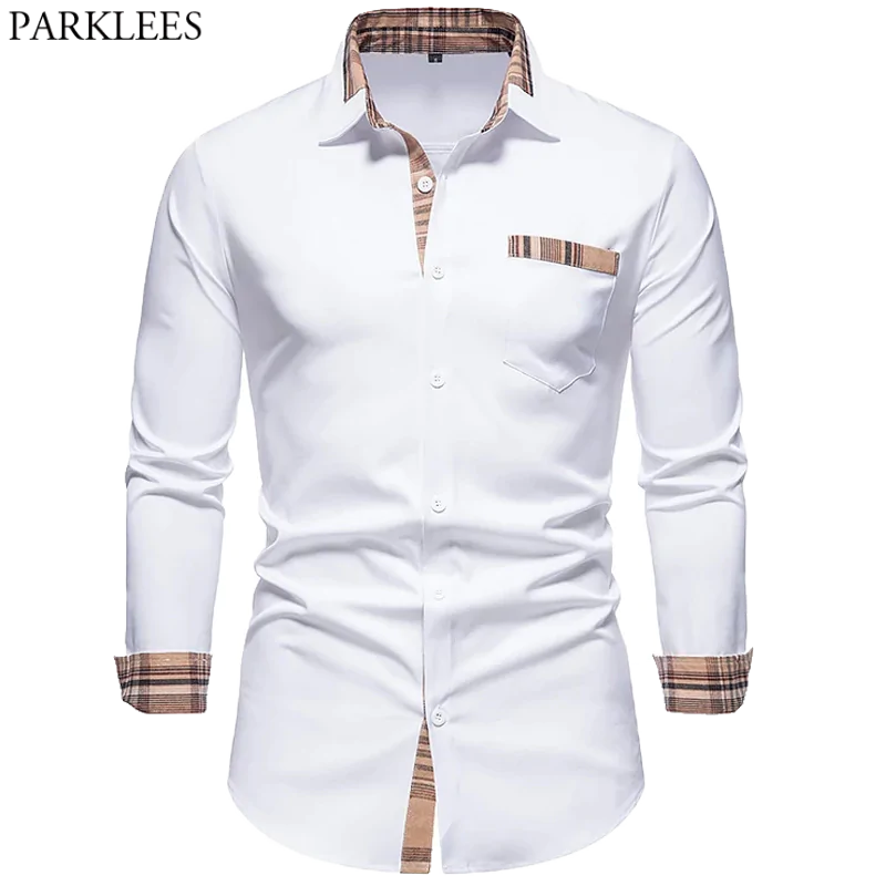 Men's Plaid Patchwork Formal Shirts