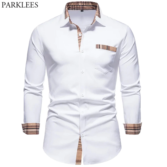 Men's Plaid Patchwork Formal Shirts