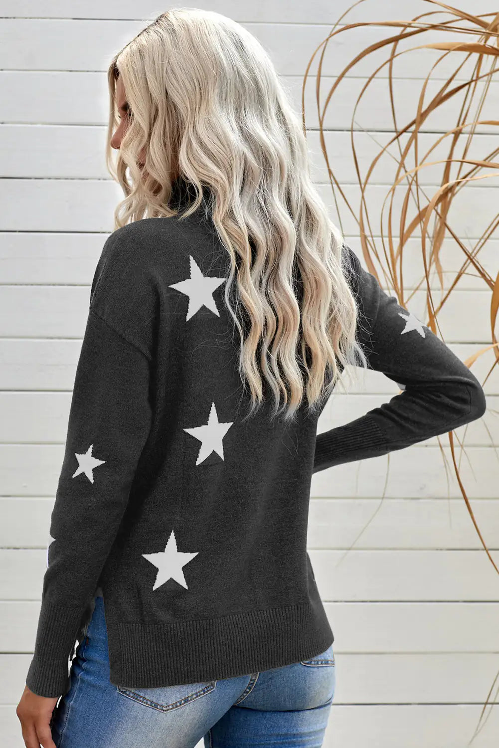 Star Print Turtleneck Sweater