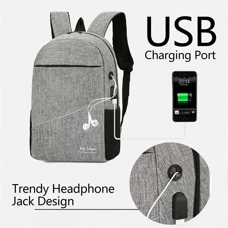 Solid Casual Backpack with USB Port
