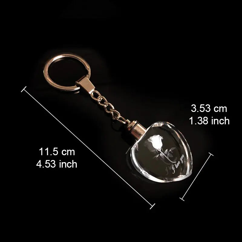 "I Love You" Heart Shaped Crystal Rose Key Chain