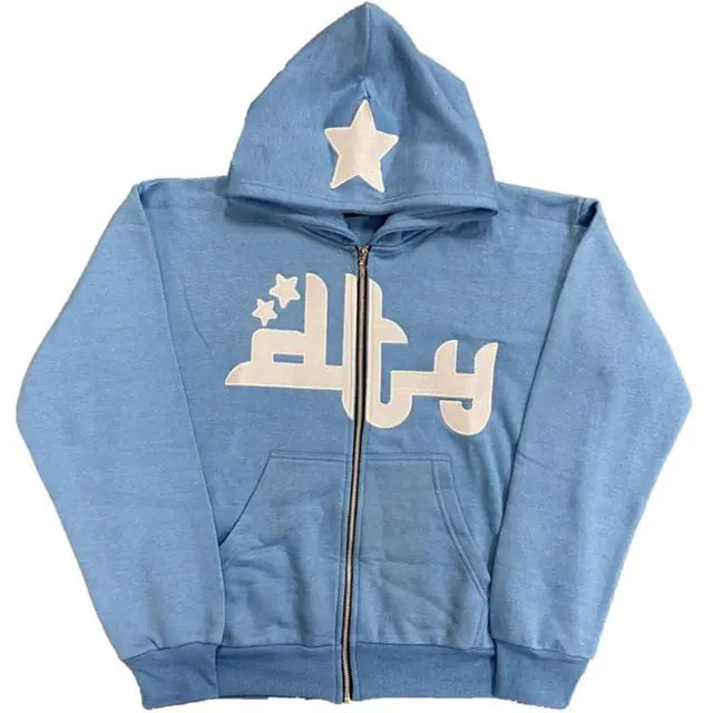 Star Print Zip Up Hoodie