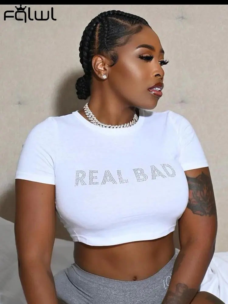 Diamond "Real Bad" O-Neck Crop Tops