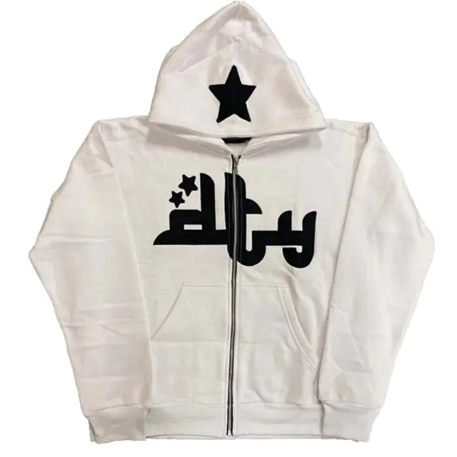 Star Print Zip Up Hoodie
