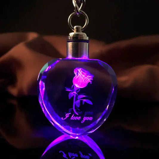 "I Love You" Heart Shaped Crystal Rose Key Chain