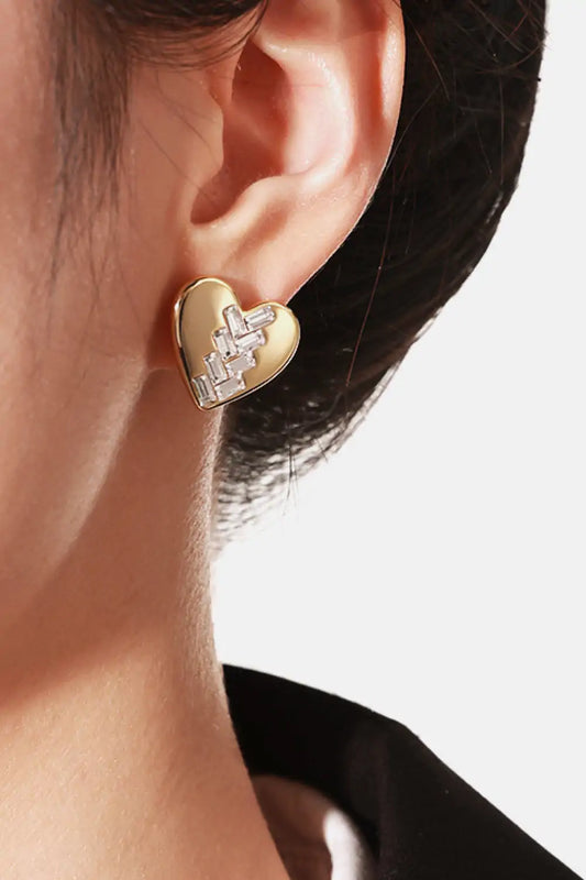 Inlaid Glass Heart-Shaped Stud Earrings