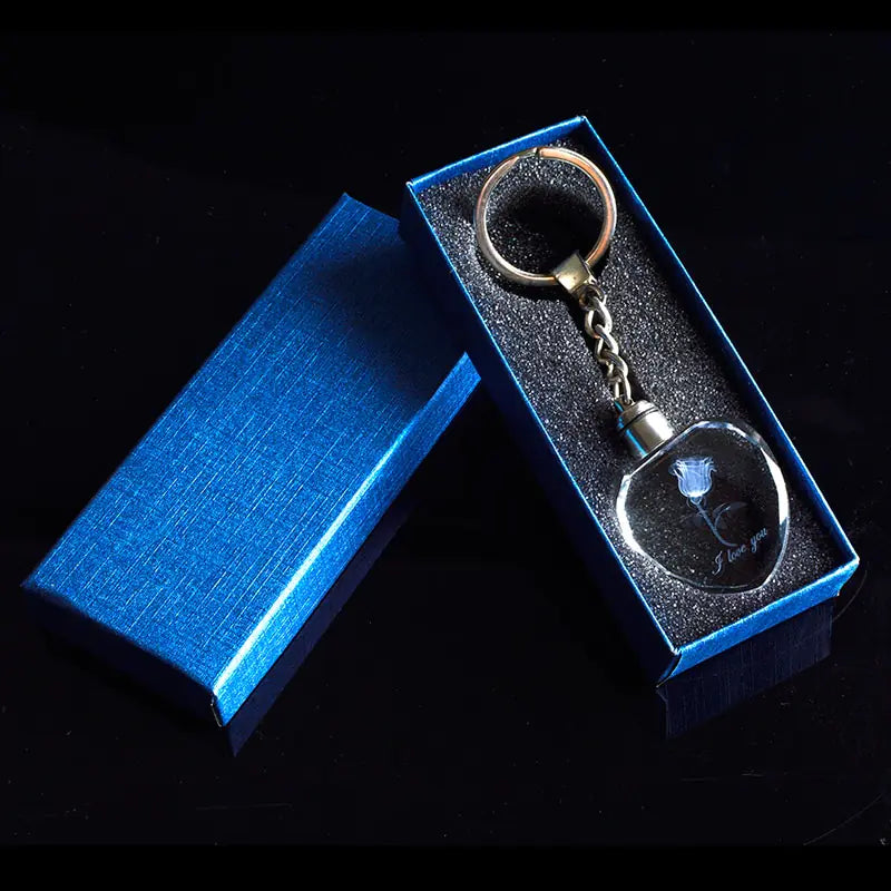 "I Love You" Heart Shaped Crystal Rose Key Chain
